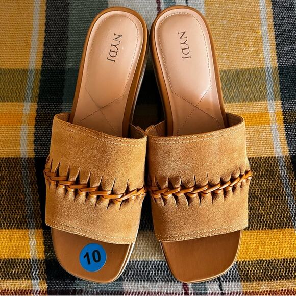 NYDJ Women's Rory Wedge Sandals Size 10 Suede Platform Slip On Boho Braided - Picture 3 of 13